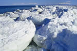 オホーツクの流氷、西日を受けて